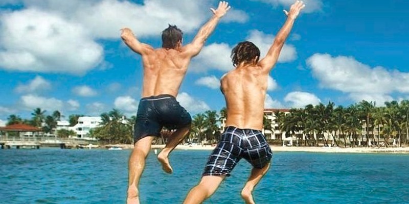 Lads jumping in sea - 